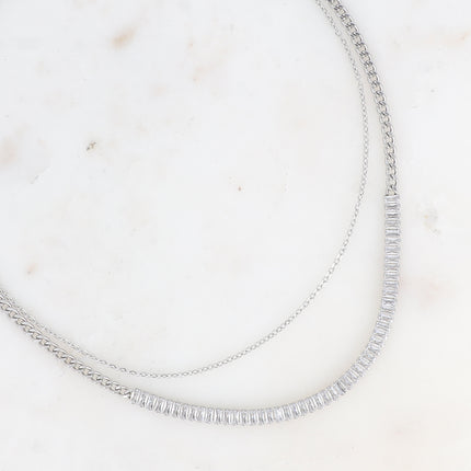 Collier Lorelia -  2 rangs, chaîne rivière avec maille gourmette et maille forçat