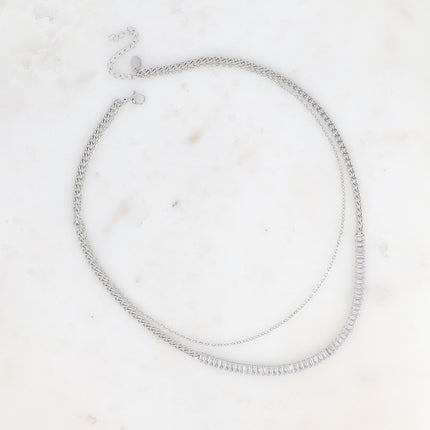 Collier Lorelia -  2 rangs, chaîne rivière avec maille gourmette et maille forçat