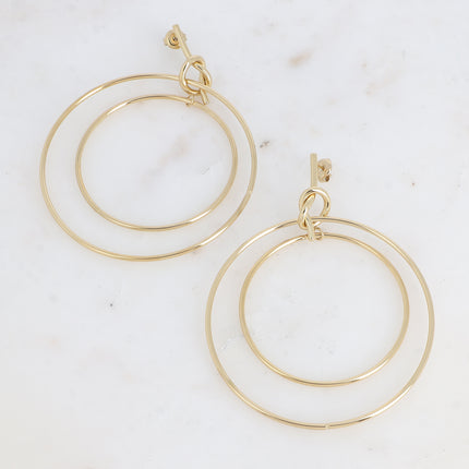 Dangle earrings - knot stud with 2 dangling rings