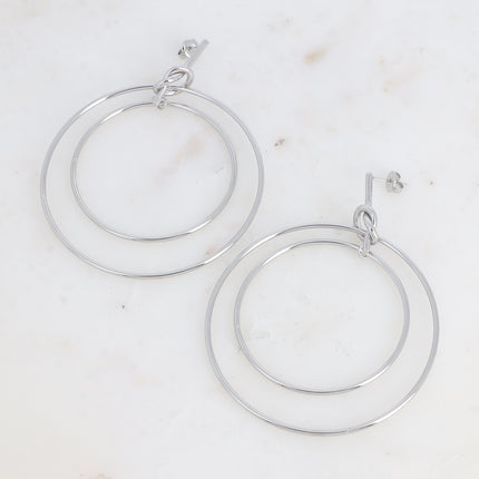 Dangle earrings - knot stud with 2 dangling rings