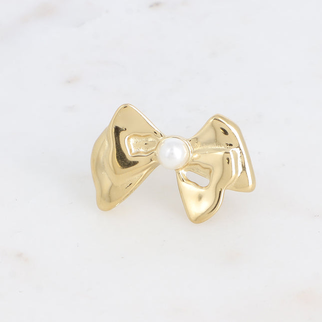 Bague Gorgia - gros noeud papillon et boule en résine blanche
