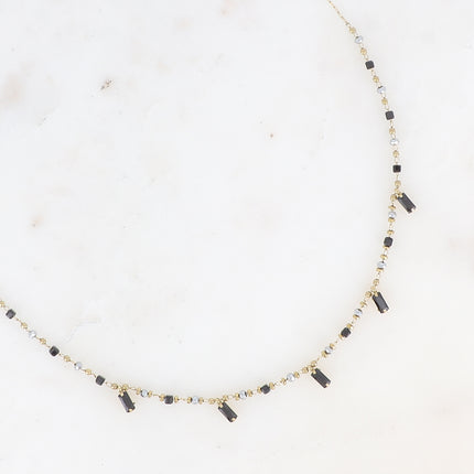 Collier - chaîne fine avec pâtes de verre et cristaux rectangulaires pendants