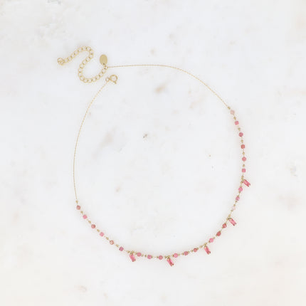 Collier - chaîne fine avec pâtes de verre et cristaux rectangulaires pendants
