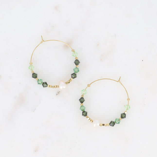 Hoop earrings - crystal bicones, cubic beads and freshwater pearl