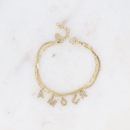 Bracelet multirangs - 2 mailles miroir et ovale, lettres AMOUR avec oxydes de zirconium
