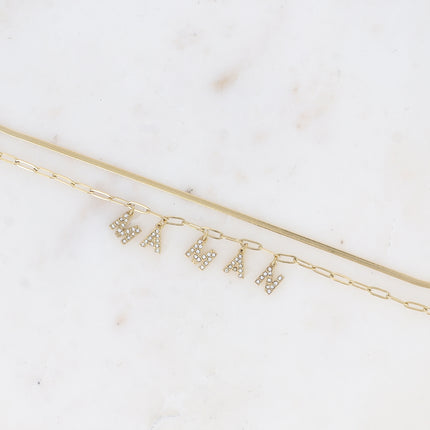 Bracelet multirangs - 2 mailles miroir et ovale, lettres MAMAN avec oxydes de zirconium