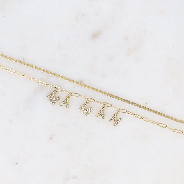 Bracelet multirangs - 2 mailles miroir et ovale, lettres MAMAN avec oxydes de zirconium