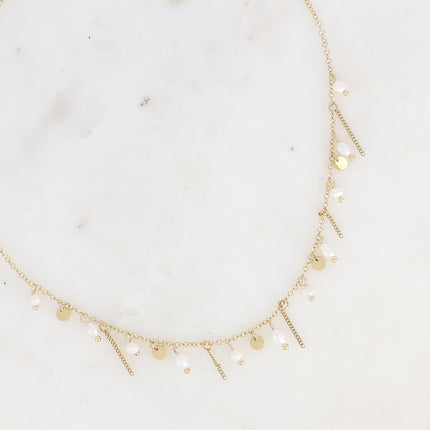 Collier - perles d'eau douce et pampilles rondes