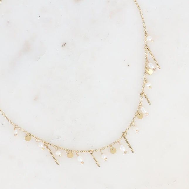 Collier - perles d'eau douce et pampilles rondes