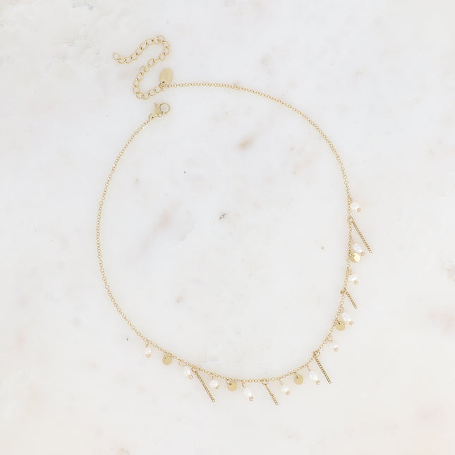 Collier - perles d'eau douce et pampilles rondes
