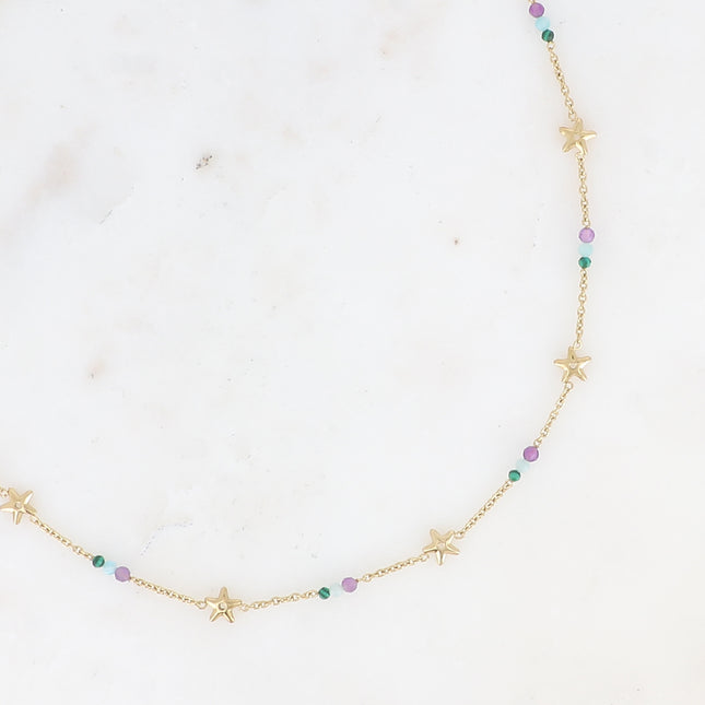 Necklace - star-shaped tassels and natural stones