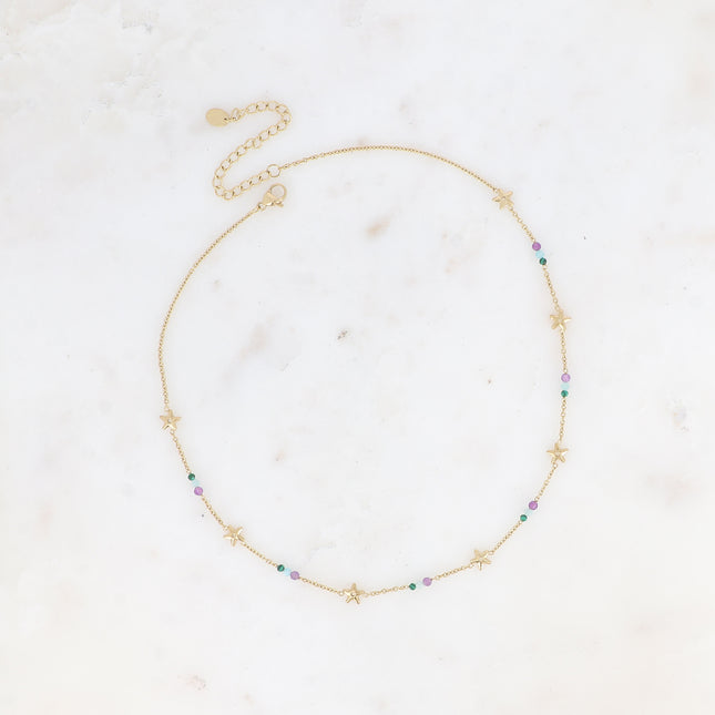 Necklace - star-shaped tassels and natural stones