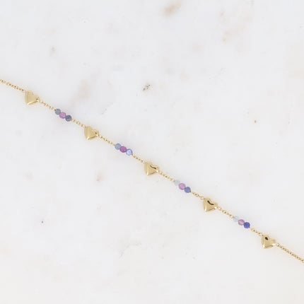 Bracelet - pampilles coeurs et pierres naturelles