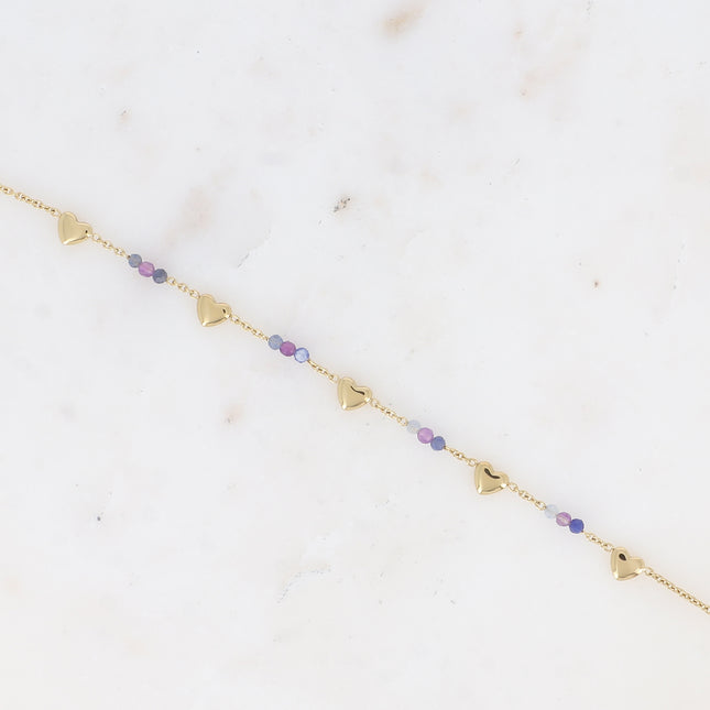 Bracelet - pampilles coeurs et pierres naturelles