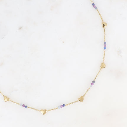 Collier - pampilles coeurs et pierres naturelles