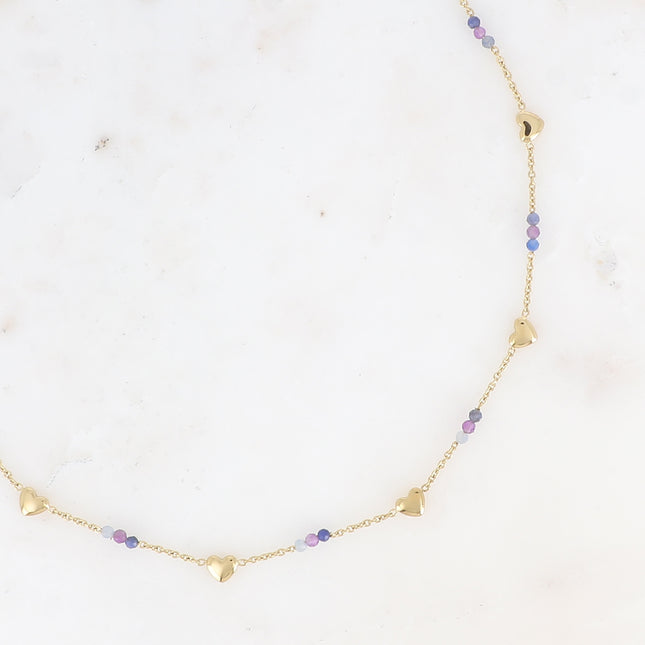 Necklace - heart-shaped tassels and natural stones