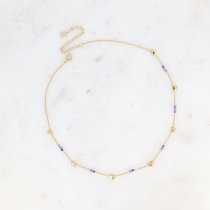 Collier - pampilles coeurs et pierres naturelles