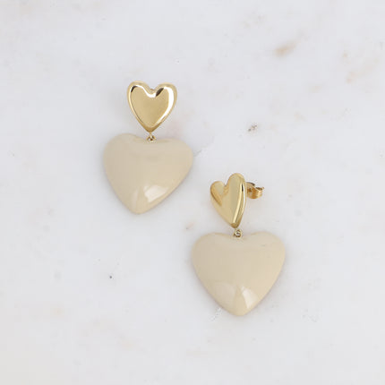 Boucles pendantes Valencia - double coeur, lisse et en émail