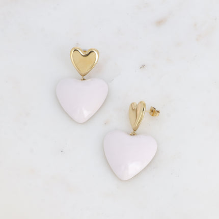 Boucles pendantes Valencia - double coeur, lisse et en émail