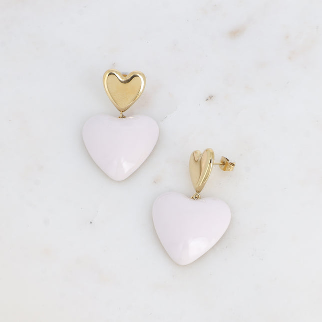 Boucles pendantes Valencia - double coeur, lisse et en émail