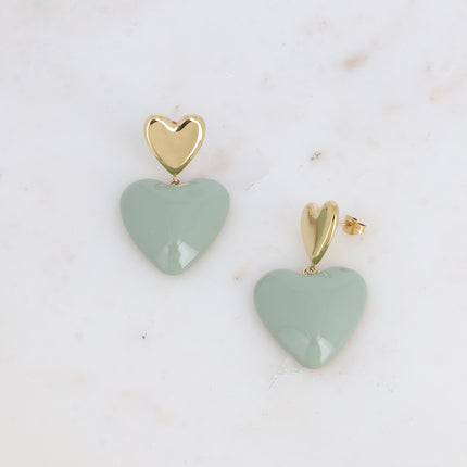 Boucles pendantes Valencia - double coeur, lisse et en émail
