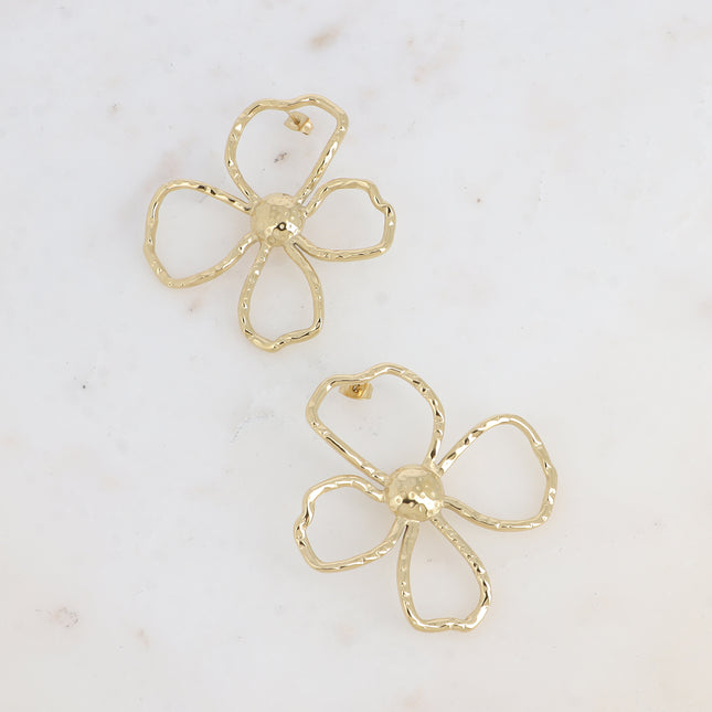 Boucles puces - grande pièce florale à 4 pétales ajourées