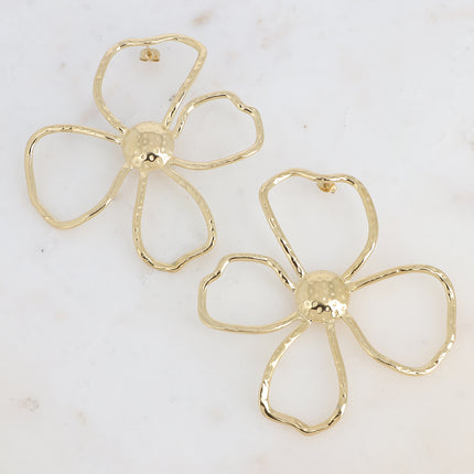Boucles puces XL - grande pièce florale à 4 pétales ajourées