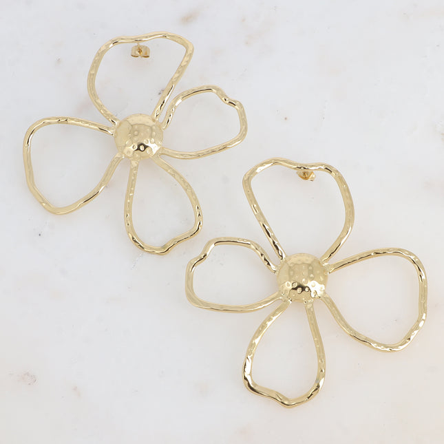 Boucles puces XL - grande pièce florale à 4 pétales ajourées