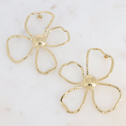 Boucles puces XL - grande pièce florale à 4 pétales ajourées