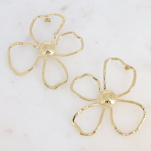 Boucles puces XL - grande pièce florale à 4 pétales ajourées