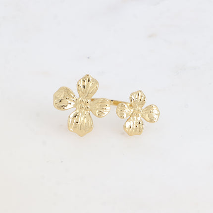 Bague ouverte Adèle - double feuillage texturé