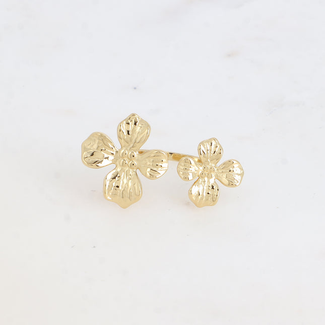 Bague ouverte Adèle - double feuillage texturé