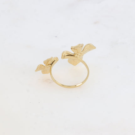 Bague ouverte Adèle - double feuillage texturé