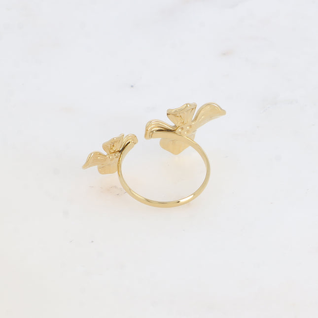 Bague ouverte Adèle - double feuillage texturé
