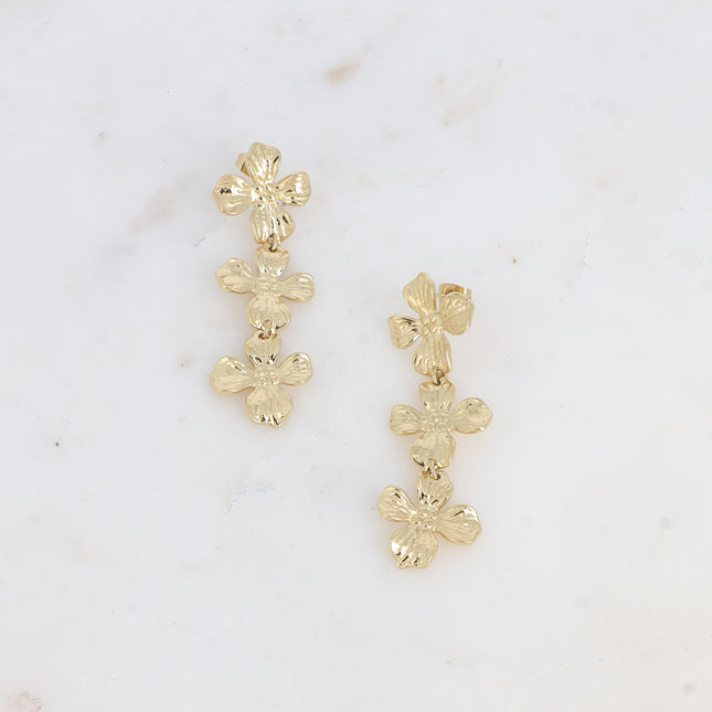 Boucles pendantes Adèle - 3 feuillages texturés