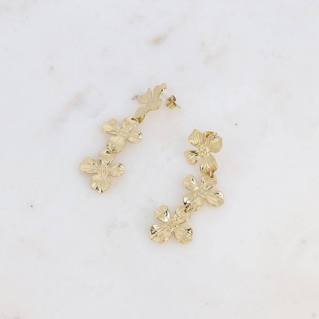 Boucles pendantes Adèle - 3 feuillages texturés