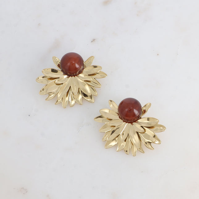 Stud earrings - multi-foliage and cabochon in acetate