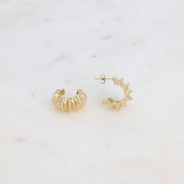 Hoop earrings - wide grooved ring with a textured effect, 22mm