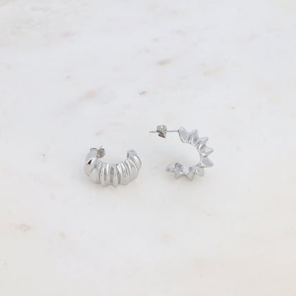 Hoop earrings - wide grooved ring with a textured effect, 22mm