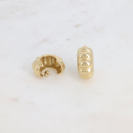 Creole earrings - wide ribbed ring with shell effect, 30mm