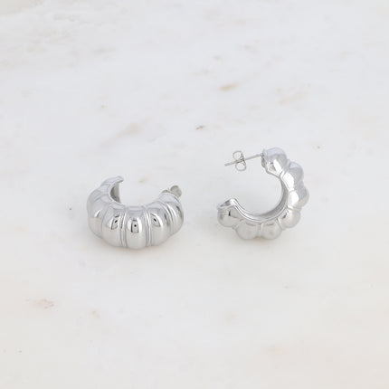 Creole earrings - wide ribbed ring with shell effect, 30mm