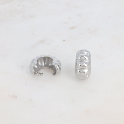 Creole earrings - wide ribbed ring with shell effect, 30mm