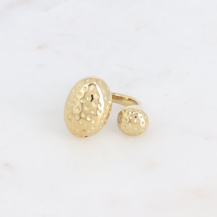 Bague ouverte Ludivine - ovale et rond aux petits pois gravés