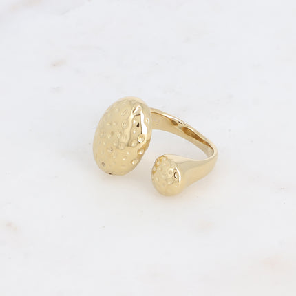 Bague ouverte Ludivine - ovale et rond aux petits pois gravés