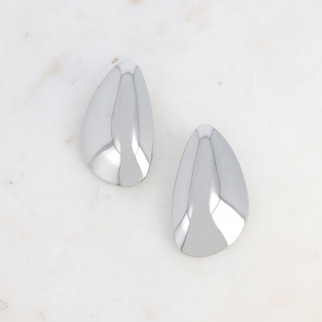 Stud earrings - large, smooth, mirrored drop