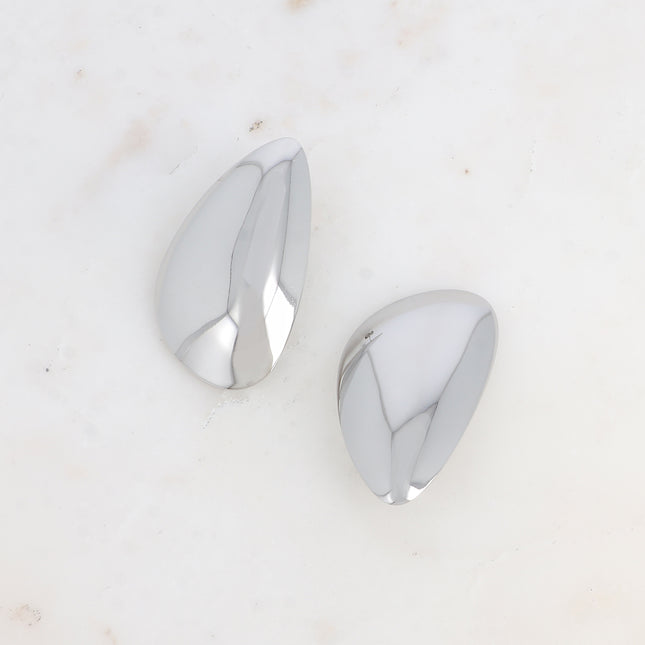 Stud earrings - large, smooth, mirrored drop