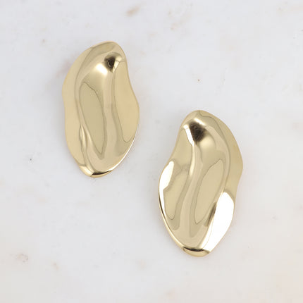 Stud earrings - large piece, lightly hammered
