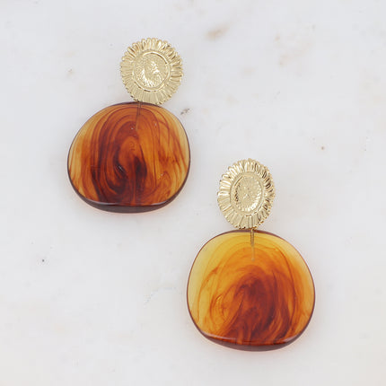 Boucles pendantes Adélaïde - fleur texturée et pièce en acétate