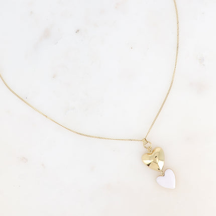 Collier Valenciane - double coeur, lisse miroir et en émail