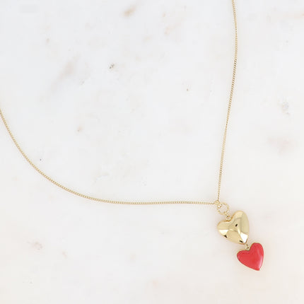 Collier Valenciane - double coeur, lisse miroir et en émail
